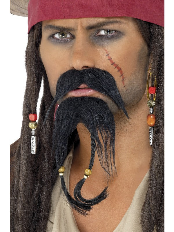 Pirate Beard Moustache Facial Hair Set Caribbean Jack Sparrow Costume Accessory