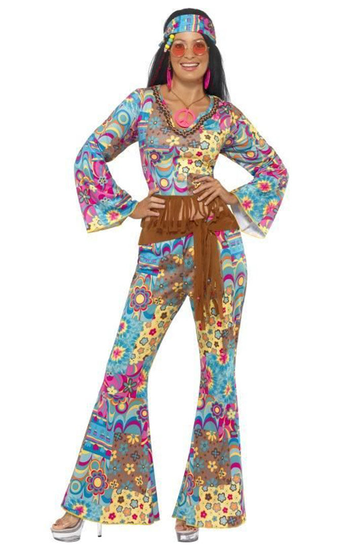 Ladies Flower Power 60s 70s Retro Hippie Go Go Costume