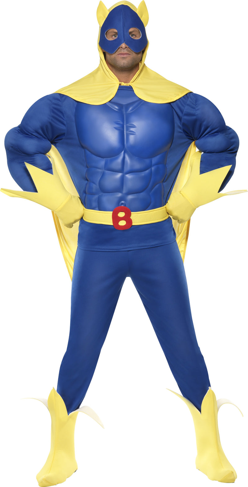 Mens Padded Chest Bananaman Costume Cartoon Eric Superhero Outfit