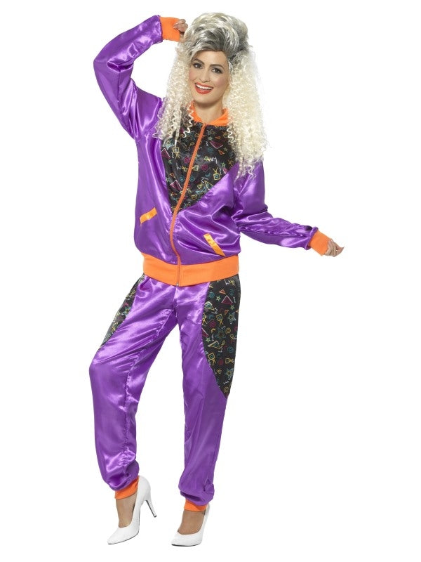 80s Height Of Fashion Purple Shell Suit Tracksuit Ladies Costume