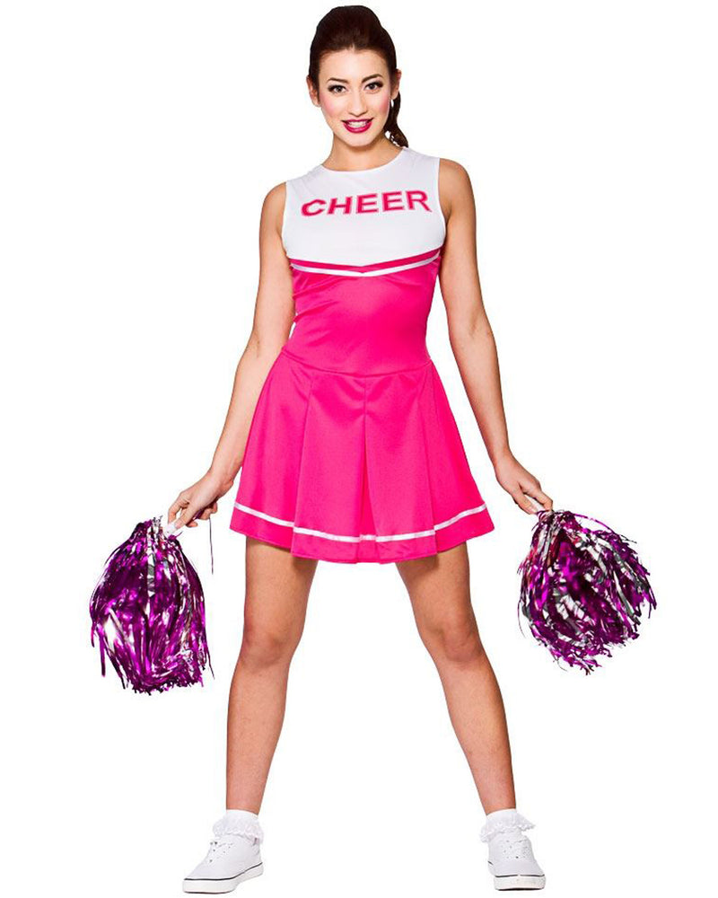 Pink Ladies Cheerleader School Girl Uniform Fancy Dress Costume