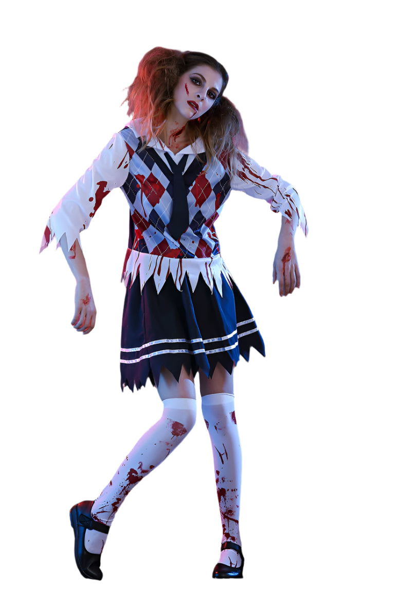 Ladies Zombie School Girl Halloween Bloody Costume