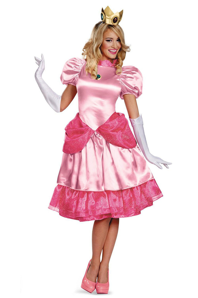 Ladies Princess Peach Super Mario Bros Nintendo Games Halloween Fancy Dress Costume
