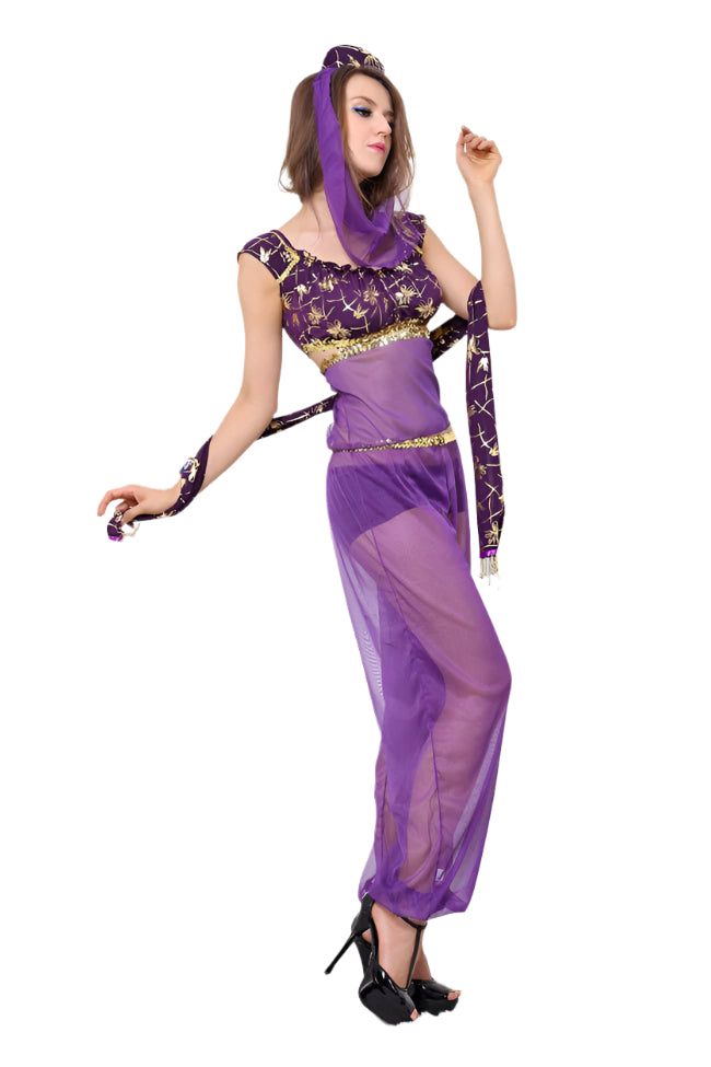 Arabian Genie Aladdin Fancy Dress Up Costume Outfit Purple