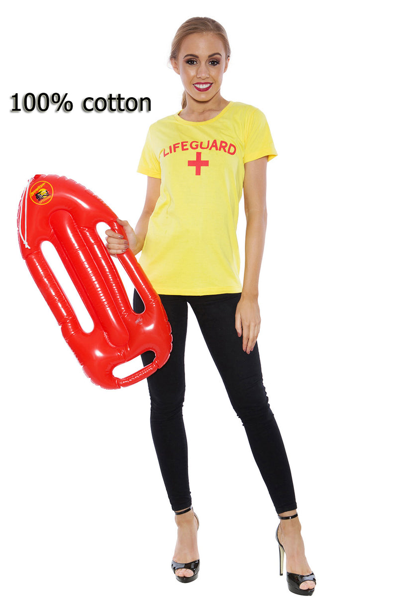 Ladies 80s Beach Lifeguard Uniform T-shirt Fancy Dress Costume Outfits
