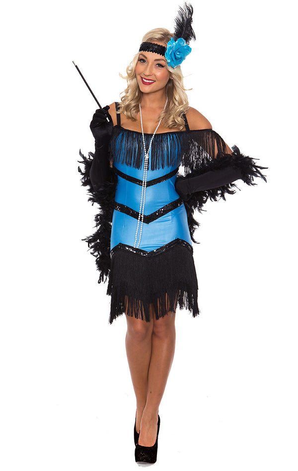 Ladies 1920s Charleston Flapper Chicago Fancy Dress Costume Black Boa
