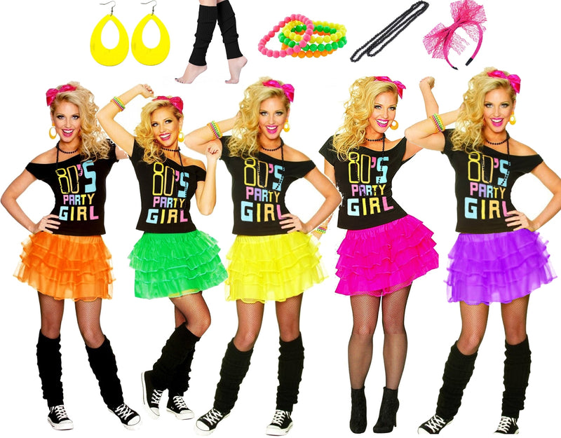 80s Party Girl T-shirt Skirt Costume Full Set