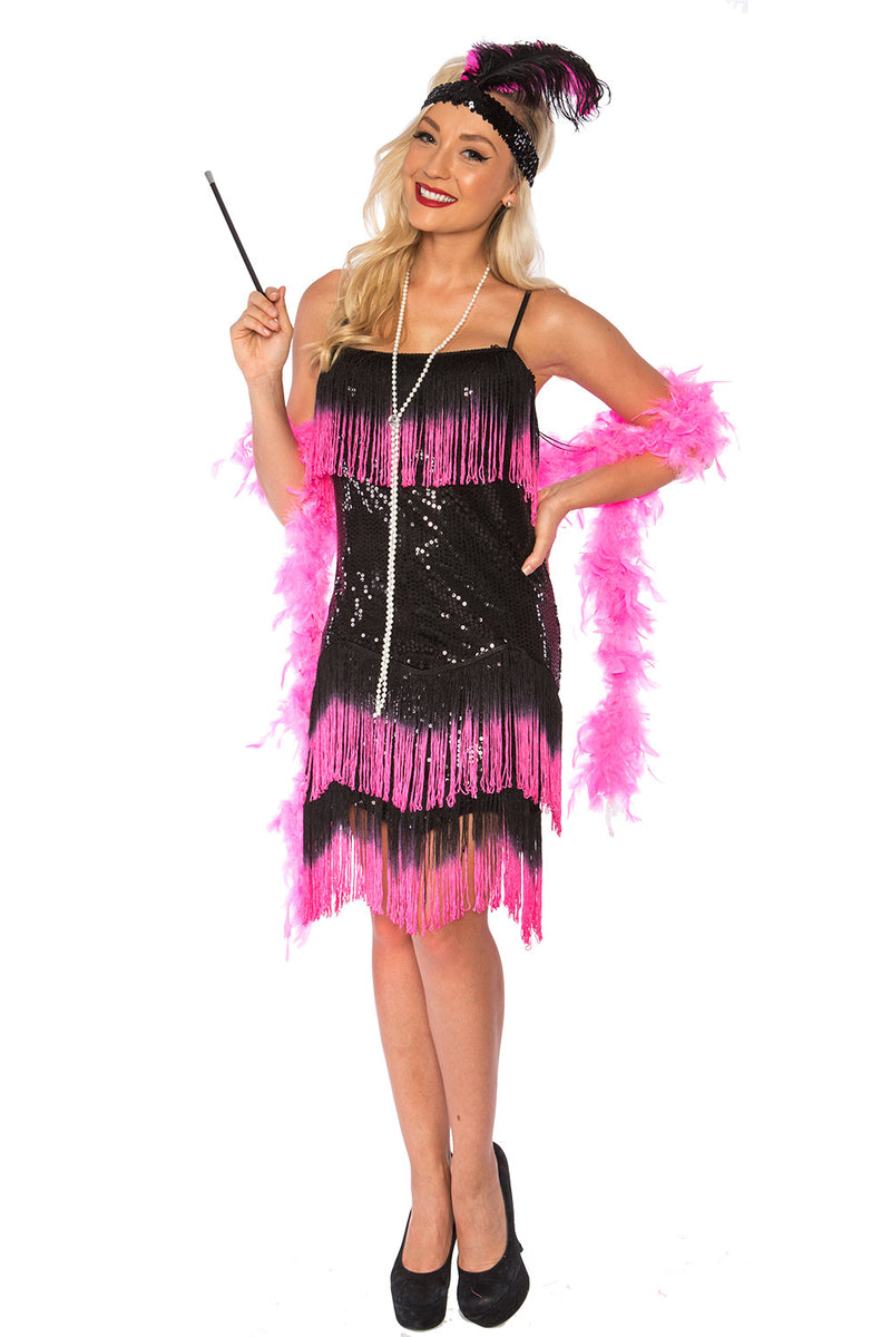 Ladies 20s Charleston Chicago Gatsby Flapper Black Pink Costume