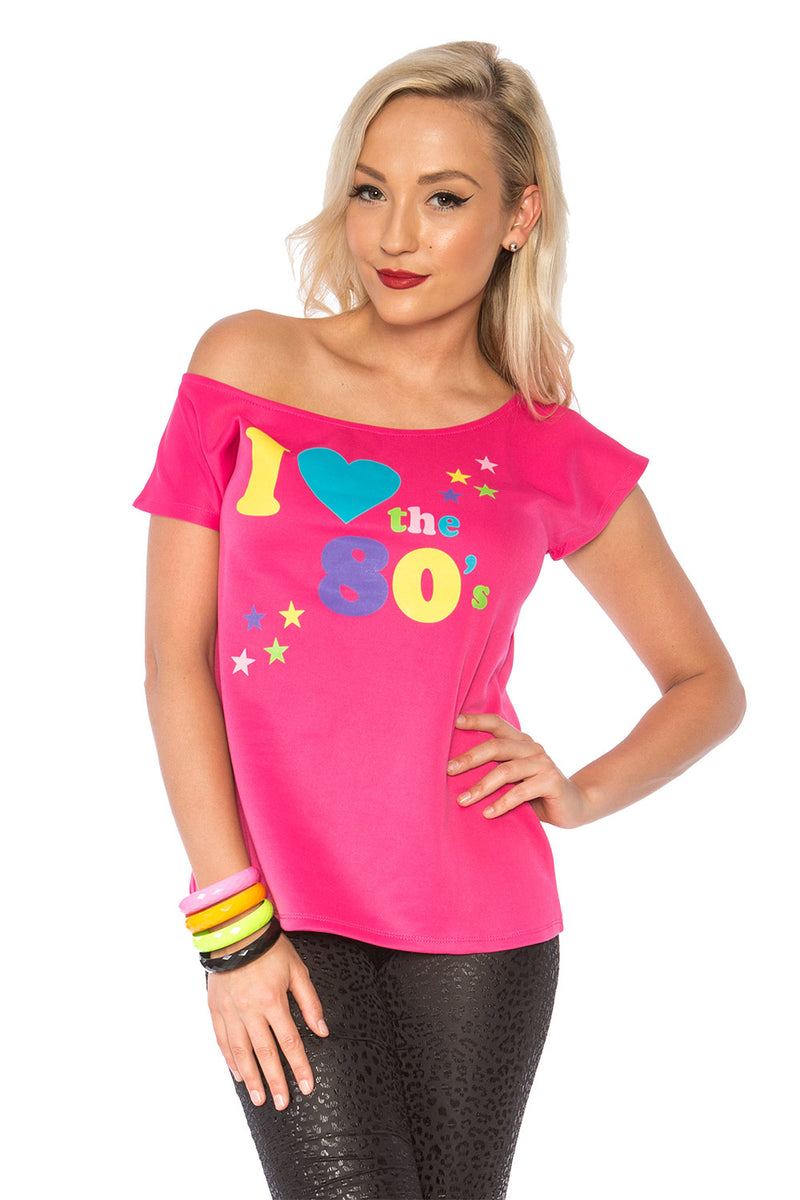 I Love the 80s T-shirt Pink Costume 1980s Fancy Dress Top