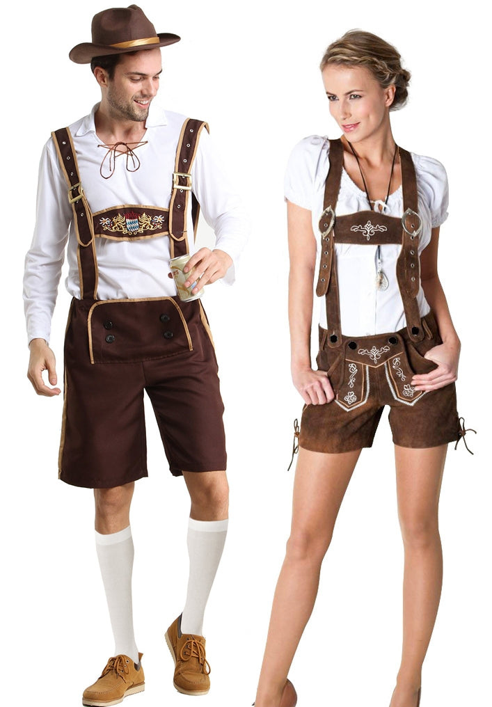 Couples Oktoberfest Beer Maid Bavarian Lederhosen Costume