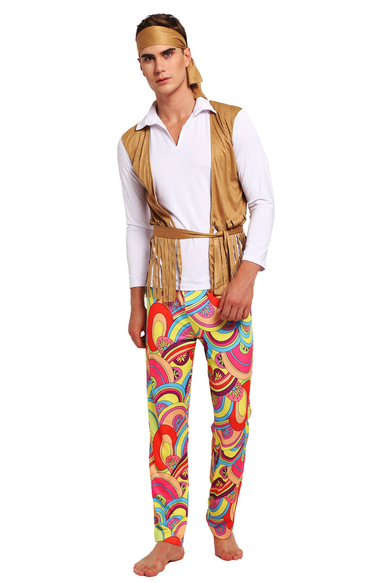 Mens 60s 70s Hippie Groovy Costume Halloween Retro Disco Fancy Dress