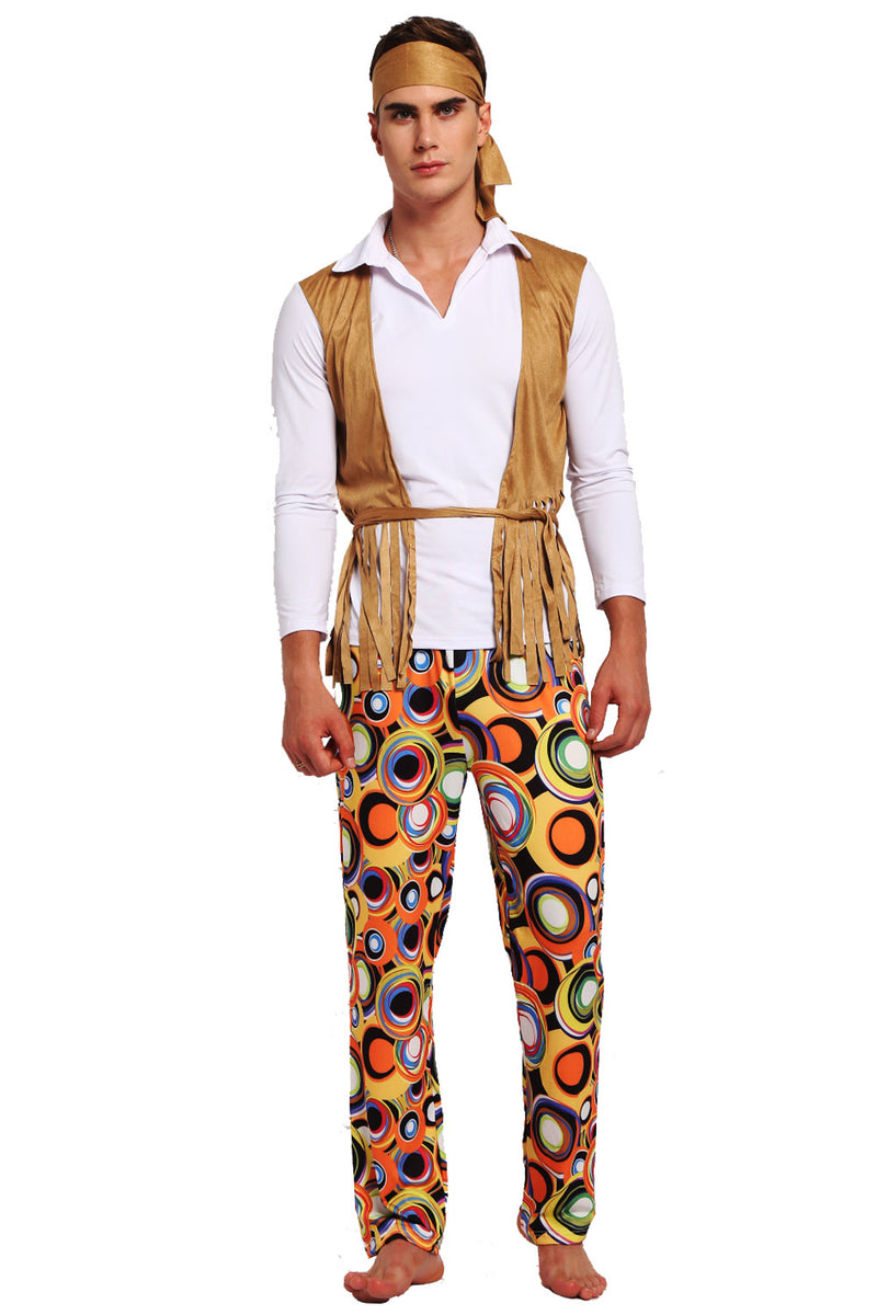 Mens 60s 70s Hippie Groovy Costume Halloween Retro Hippy Disco Fancy Dress