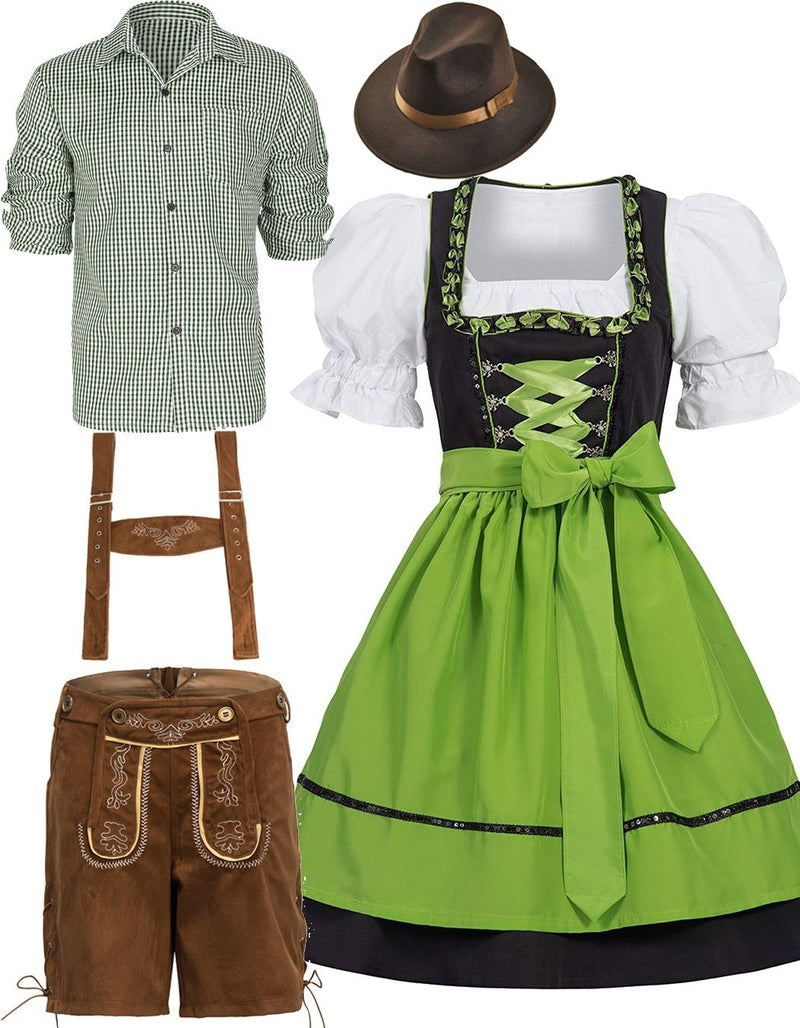 Couple Green Oktoberfest Beer German Lederhosen Costume