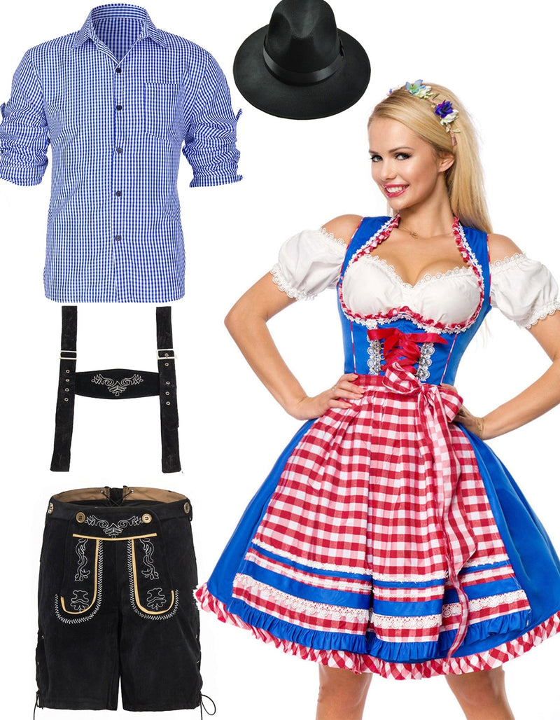Couple Blue Oktoberfest German Wench Costume