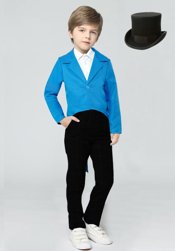 Blue Kids Tailcoat Magician With Top Hat