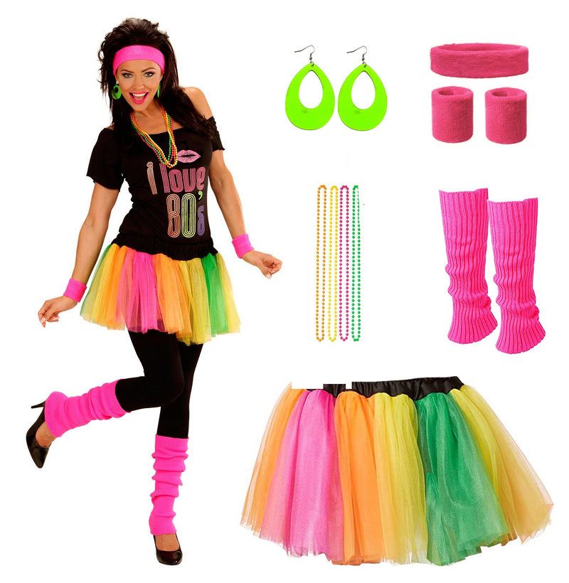 Ladies 80s Costume T-Shirt Tutu Set