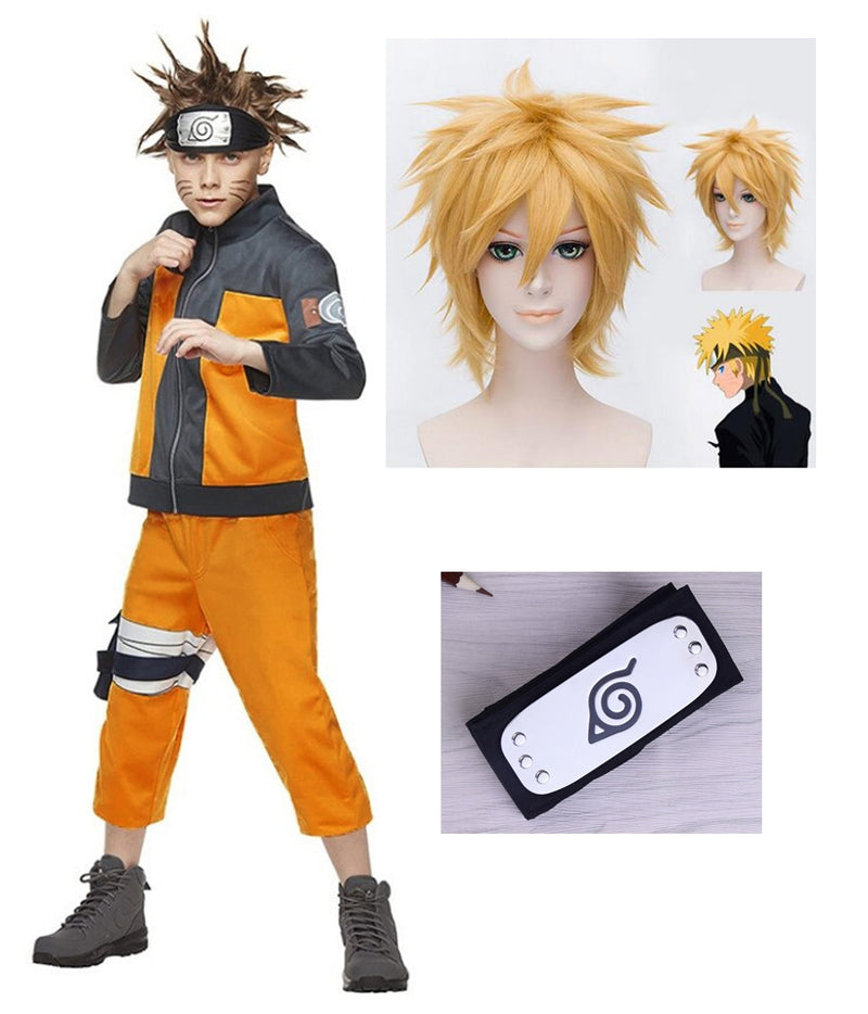 Brown spiky ninja wig with elastic cap for kids anime costume