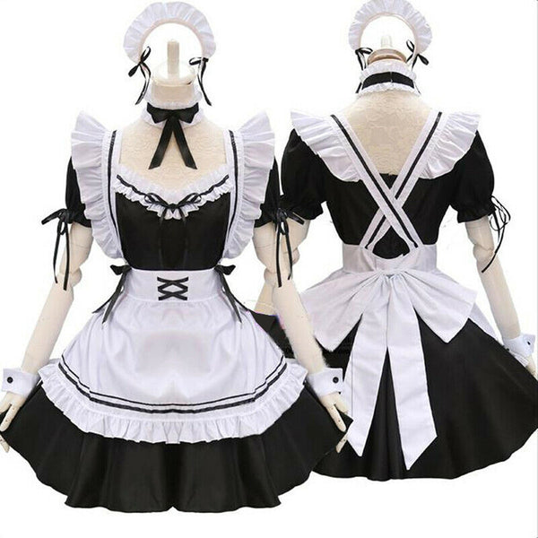 Girls French maid costume with black dress and white ruffled apron