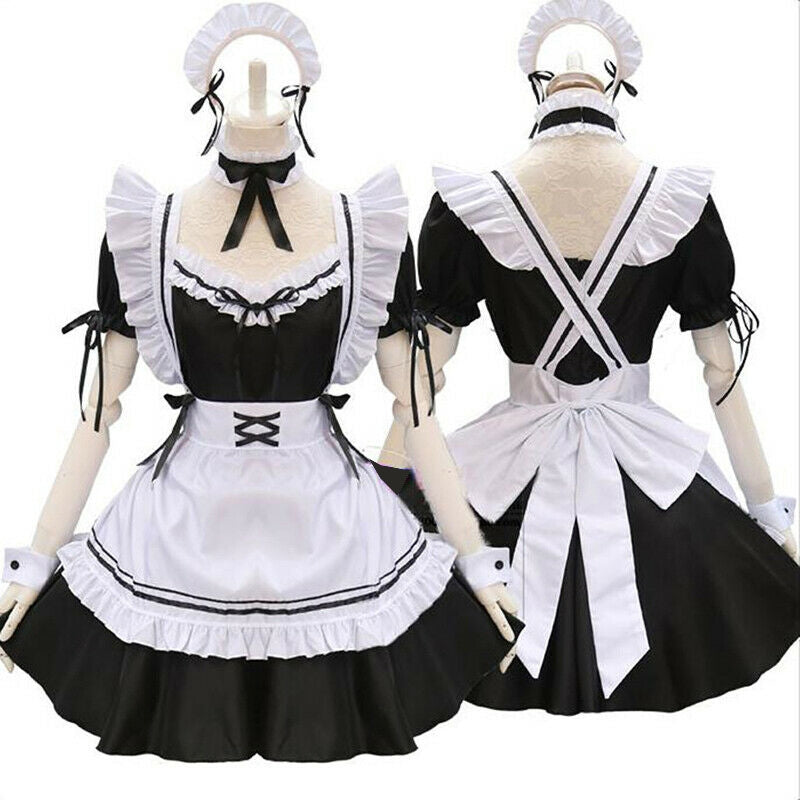 Girls French maid costume with black dress and white ruffled apron
