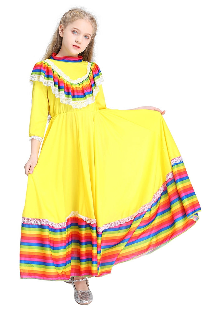 Kids Spanish princess flamenco costume with ruffled tiers