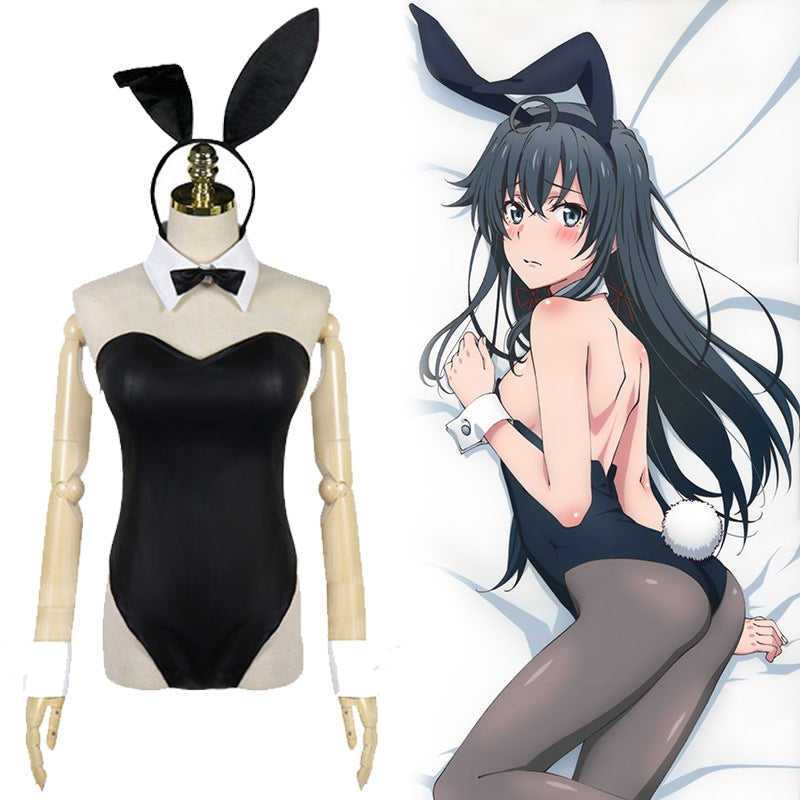 Black bunny costume for kids with ears and bow tie on white background