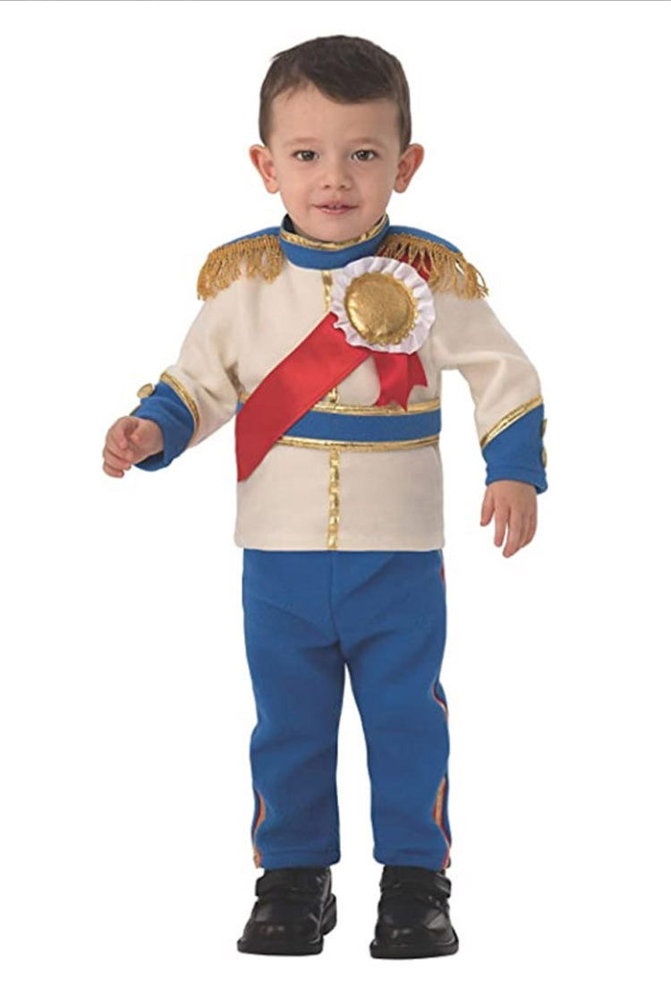 Kids prince costume with cream military jacket and blue trousers