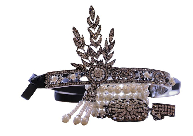 1920s Black Headband Bracelet Ring Set