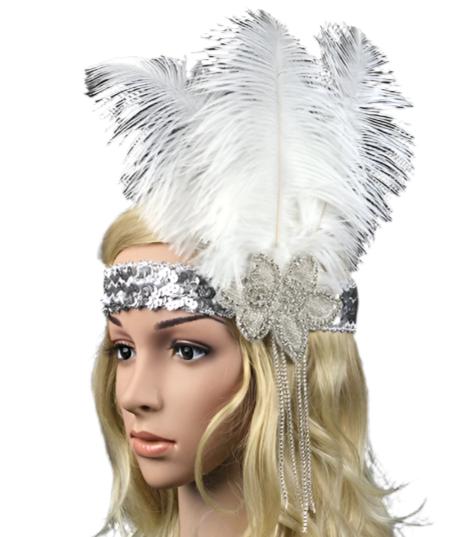 1920s White Feather Bridal Flapper Headpiece