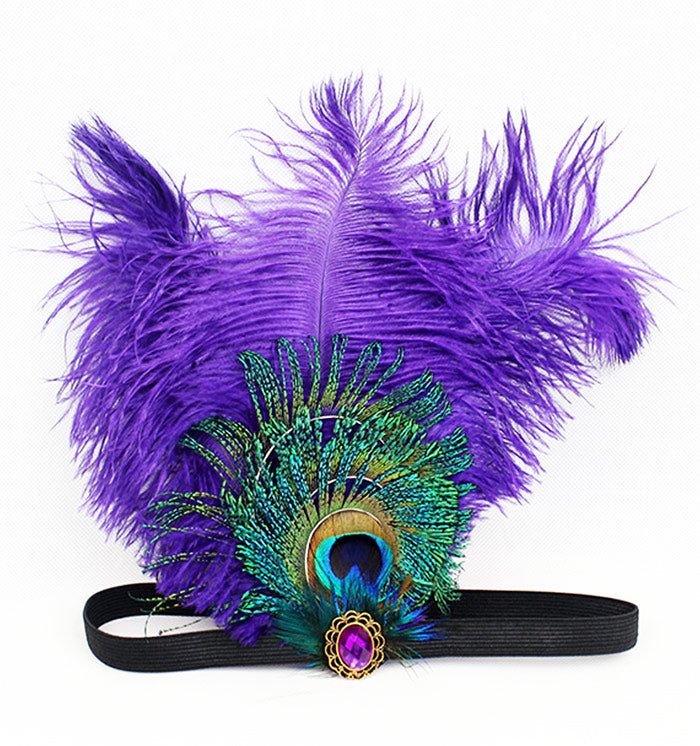 1920s Purple Feather Great Gatsby Flapper Headpiece