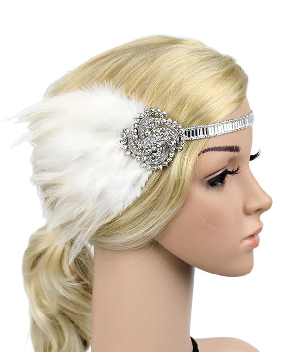 1920s White Feather Great Gatsby Flapper Headpiece