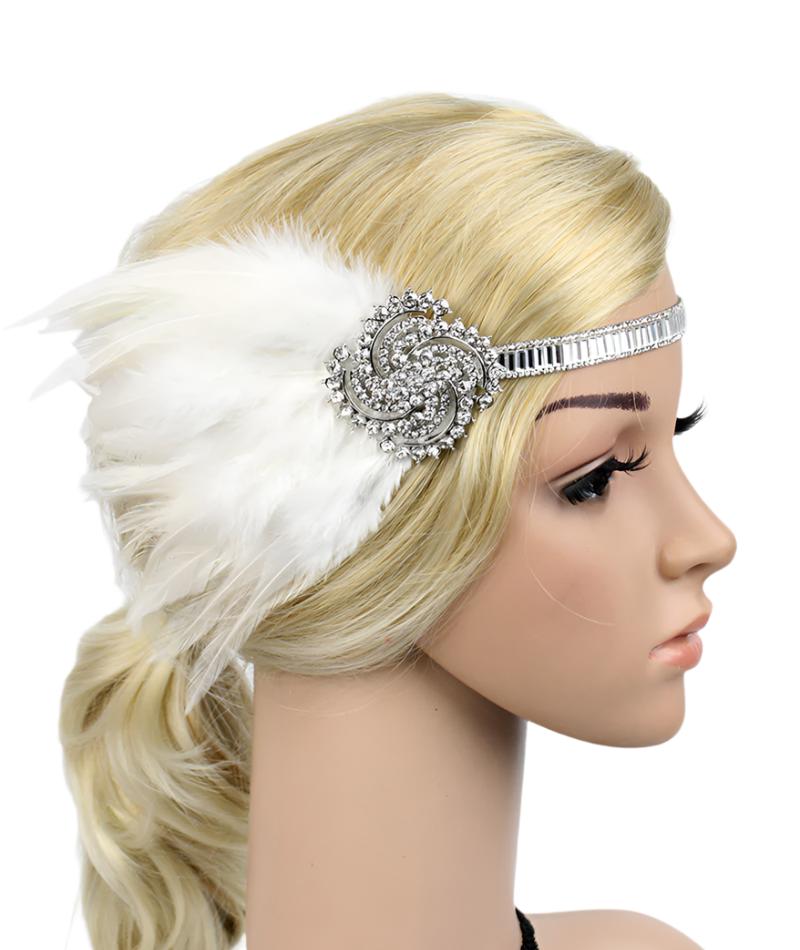 1920s White Feather Great Gatsby Flapper Headpiece