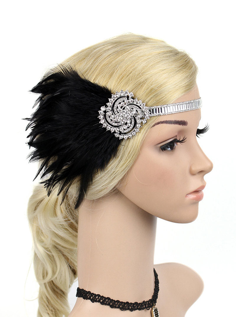 1920s Black Feather Gangster Gatsby Flapper Headpiece