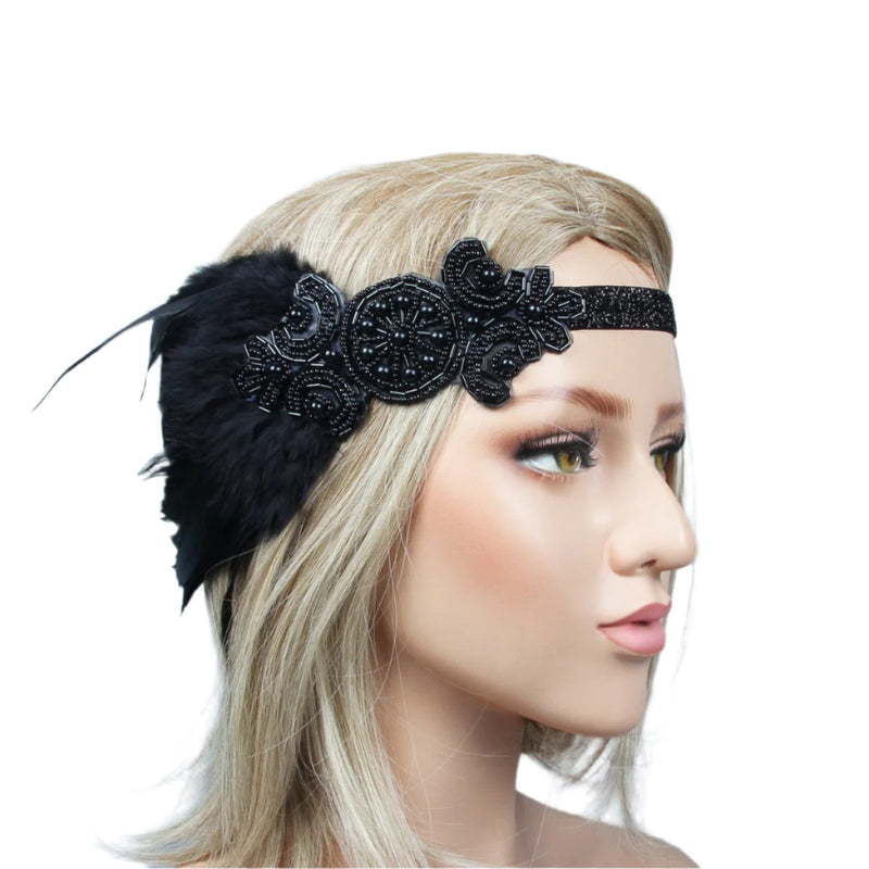 1920s Black Feather Vintage Great Gatsby Flapper Headpiece