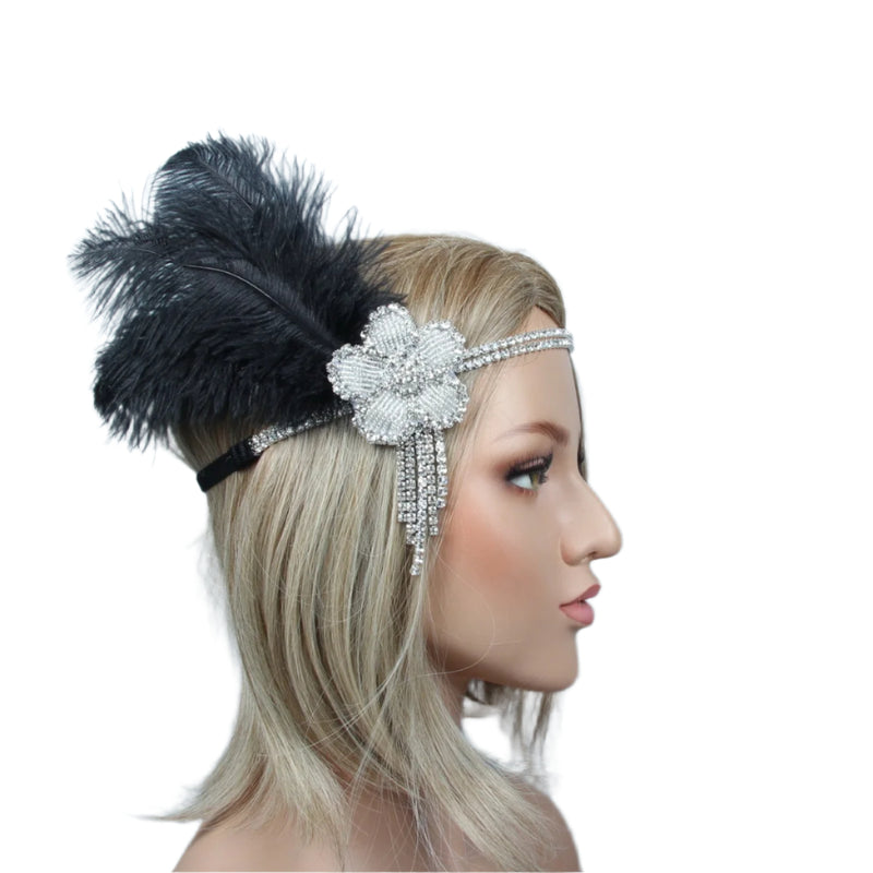 Ladies 1920s Headband Feather Vintage Bridal Great Gatsby Flapper Headpiece