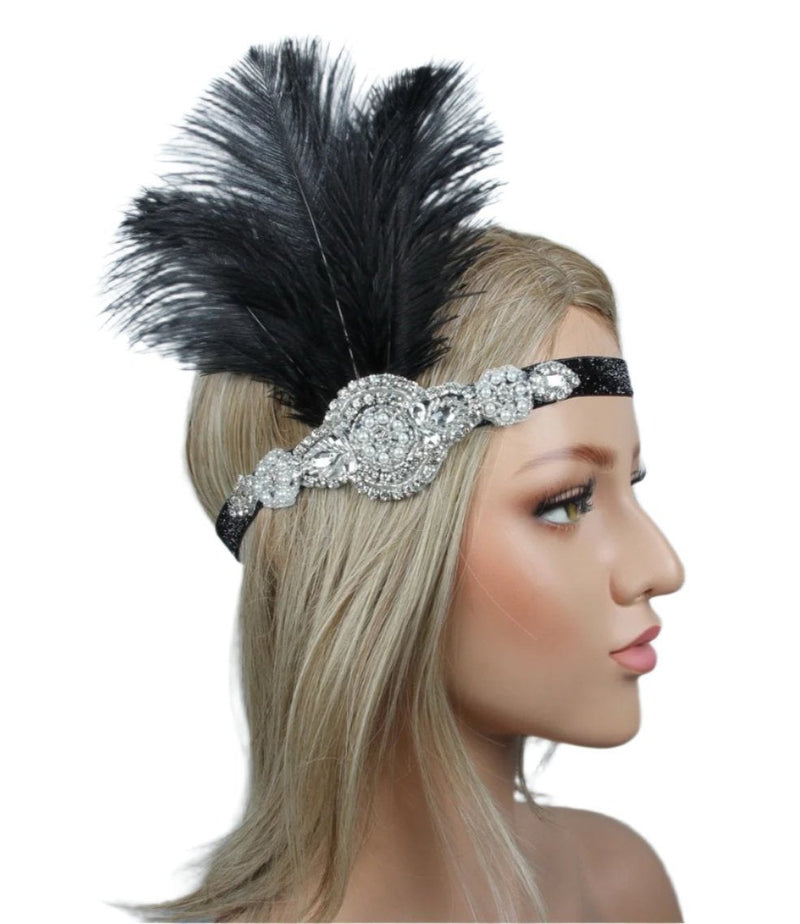 1920s Headband Black Feather Flapper Headpiece