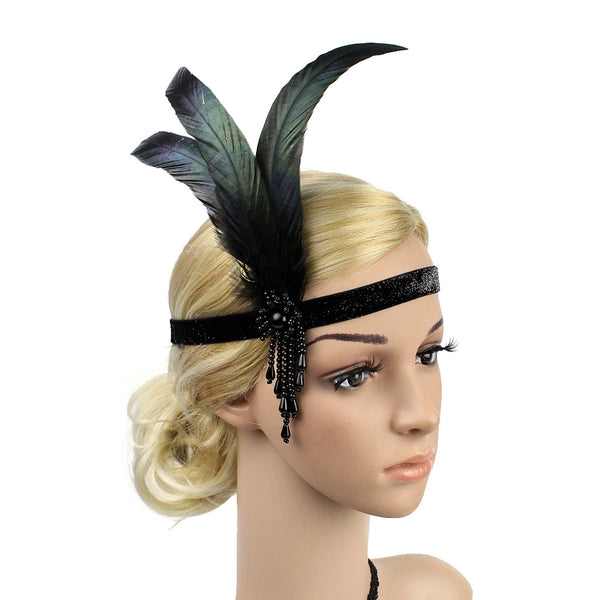 1920s Headband Feather Gangster Flapper Headpiece