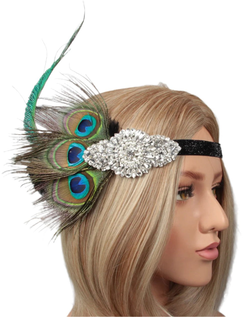 Adult 1920s Flapper Headband - Gatsby Peacock Feather Costume Accessory