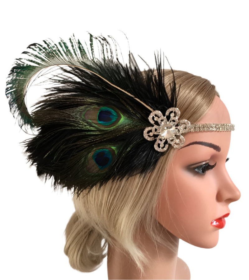 1920s Peacook Feather Vintage Bridal Great Gatsby Flapper Headpiece