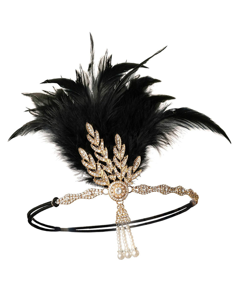1920s Headband Black Feather Flapper Headpiece ladies