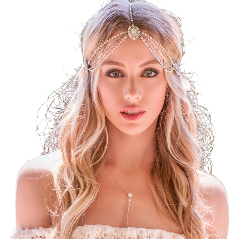 Silver Rhinestones Head Chain