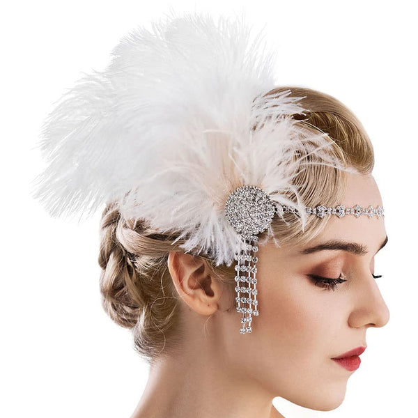Ladies White 20s Art Deco Flapper Headband