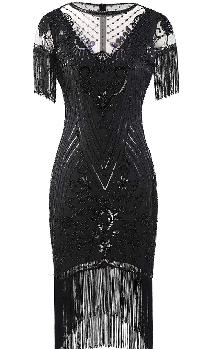 Black 1920s Flapper Fashion Dress