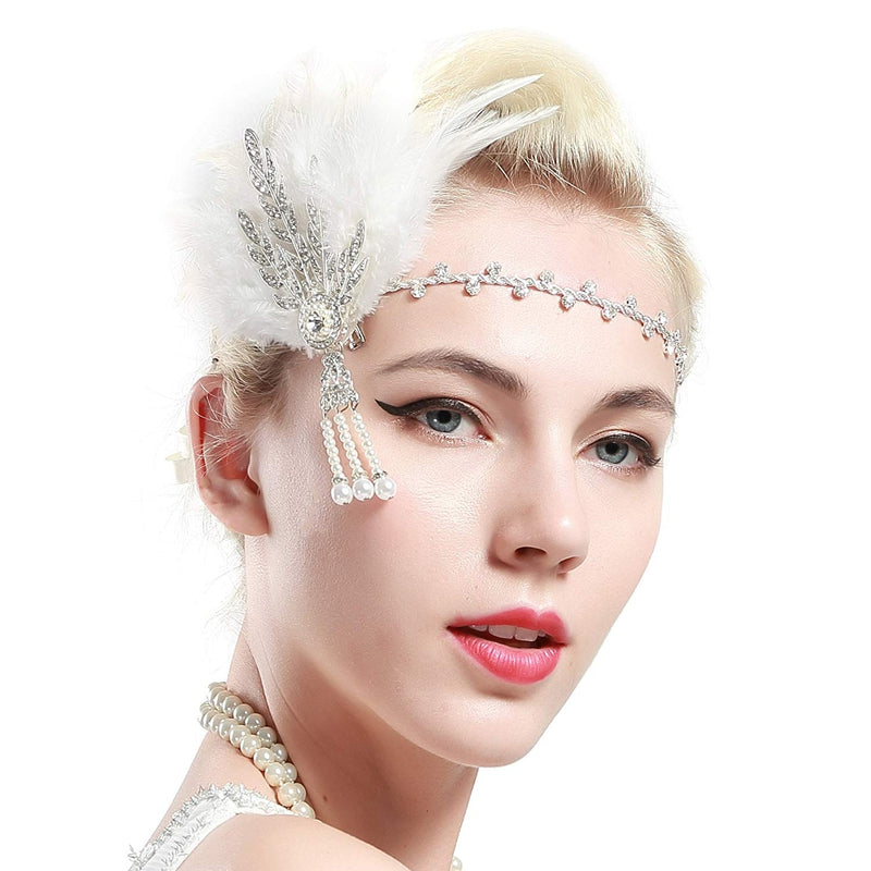 1920s White Feather Flapper Headpiece