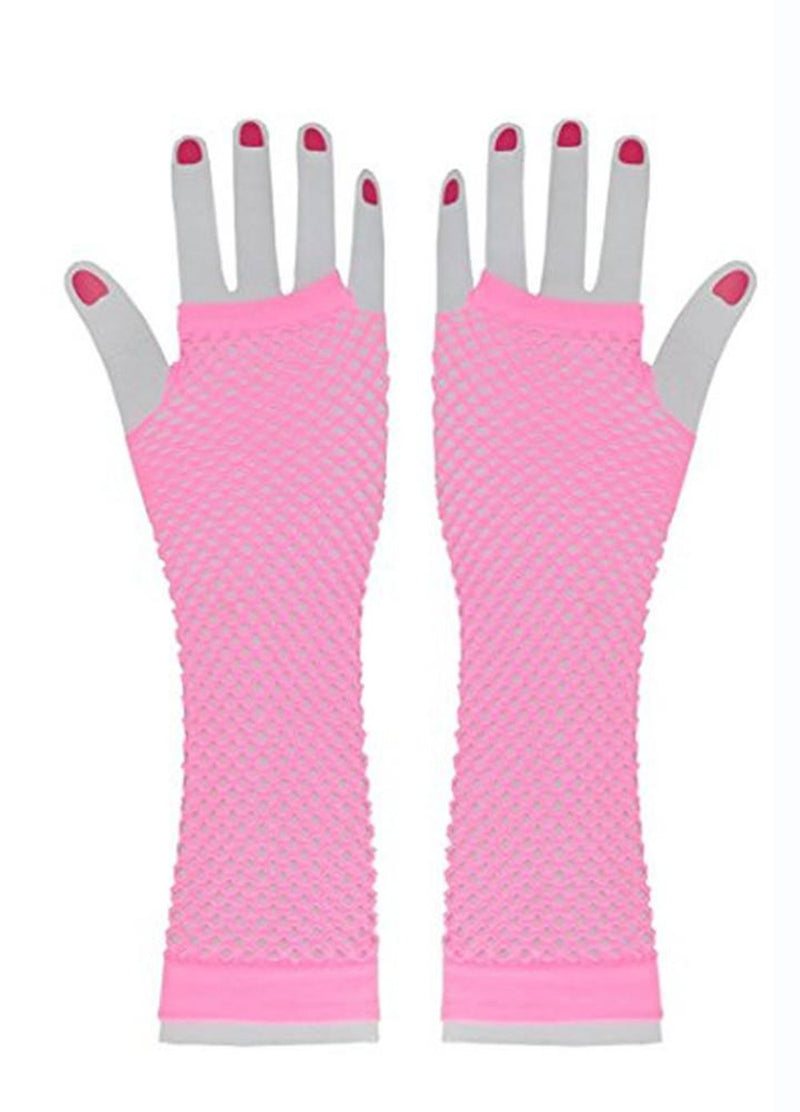 Baby Pink Fishnet Gloves Fingerless Wrist Length 70s 80s Women's Neon Accessories