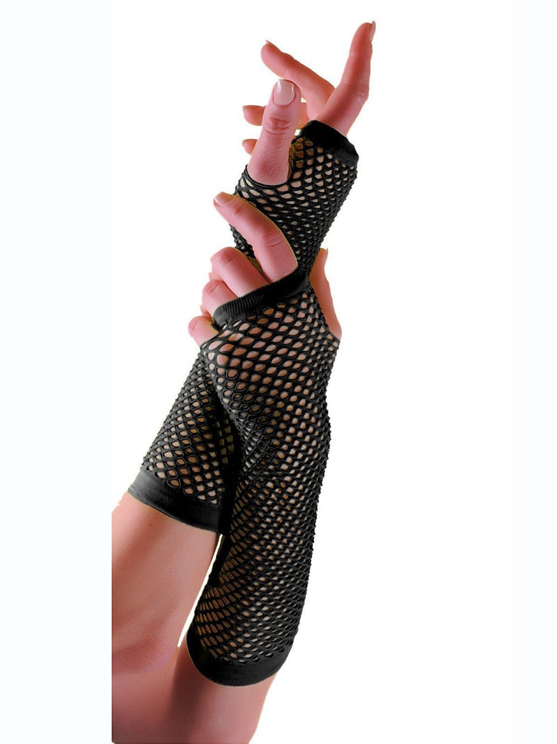 Black Fishnet Gloves Fingerless Elbow Length 70s 80s Women's Neon Party Dance