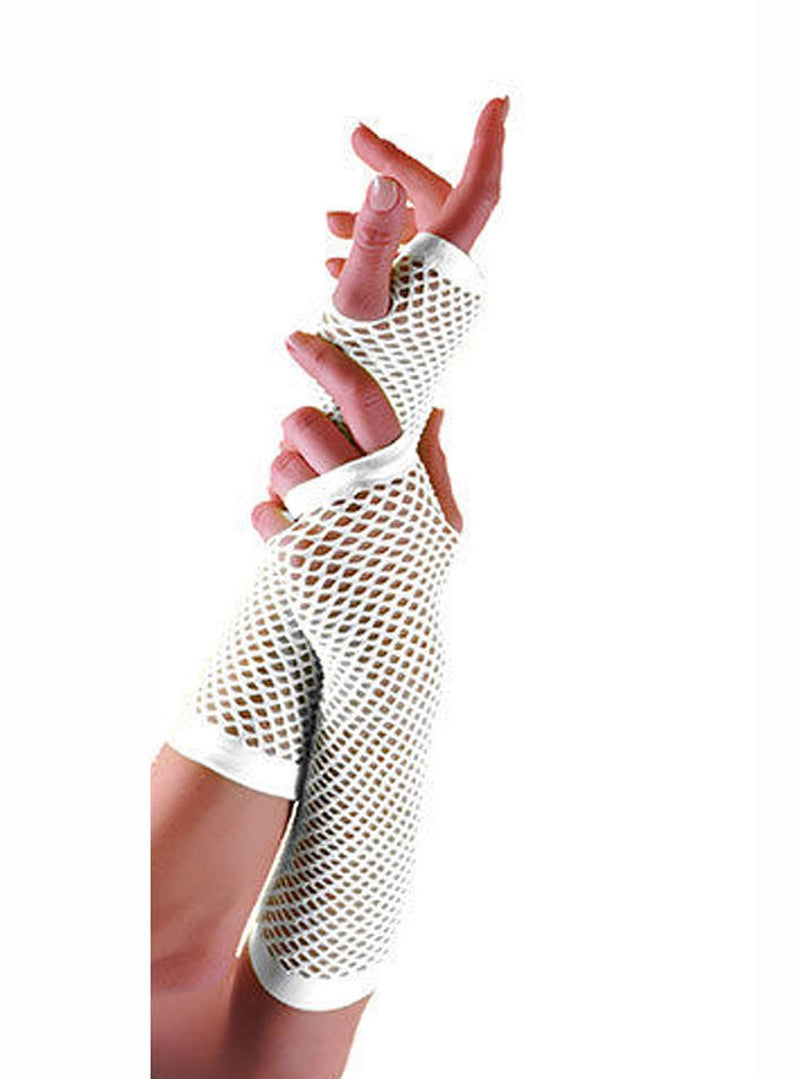 White Fishnet Gloves Fingerless Elbow Length 70s 80s Women's Neon Party Dance
