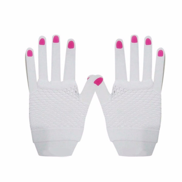 White Fishnet Gloves Fingerless Wrist Length 70s 80s Women's Neon Party Dance