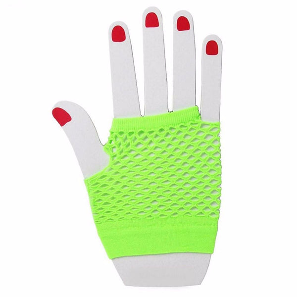 Green Fishnet Gloves Fingerless Wrist Length 70s 80s Women's Neon Party Dance