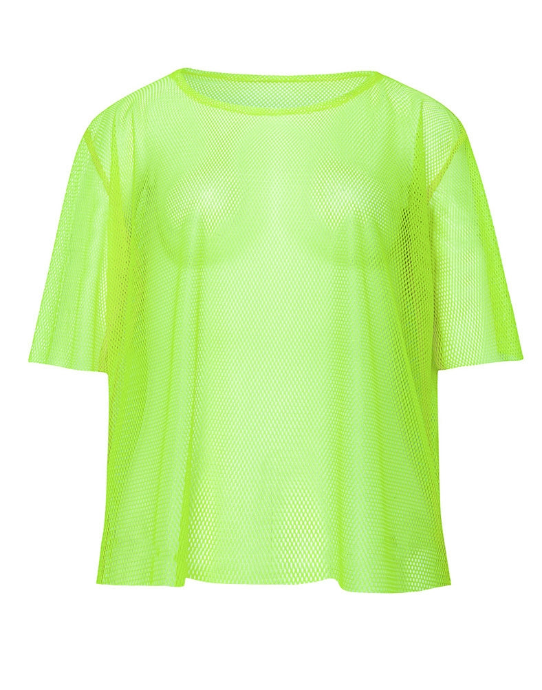 Green Neon Fishnet Vest Top T-Shirt 1980s Costume