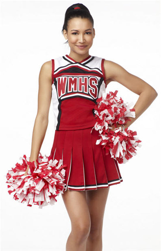 Kids red cheerleader costume two-piece set with pleated skirt and V-neck top
